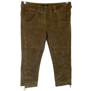 Clio Firenze Women's Cropped‎ Velvety Pants Size EU 40 Brown Ankle Ties Italy
